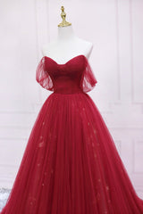 Burgundy Off the Shoulder Corset Prom Dress, A-Line Evening Dress outfit, Formal Dresses Prom