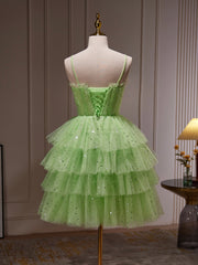Green Tulle Straps Short Party Dress, Light Green Corset Homecoming Dress outfit, Prom Dresses 2042 Red