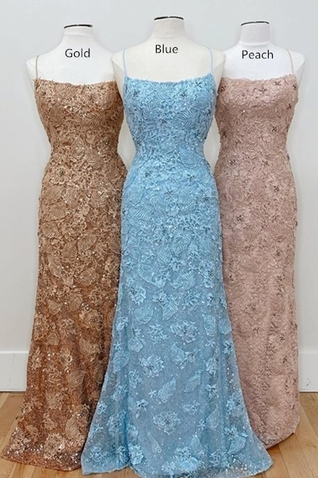 Straps Mermaid Blue Lace Appliques Long Corset Prom Dress outfits, Bridesmaids Dresses Modest