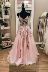 Pink Tulle Lace Long Corset Prom Dresses, Lovely A-Line Evening Dresses outfit, Bridesmaid Dress Orange