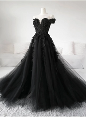 Black Off Shoulder Tulle Long Evening Dress Corset Prom Dress, Black Lace Corset Formal Dress outfit, Slip Dress Outfit