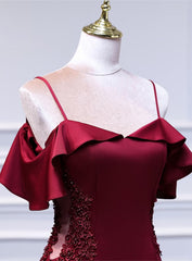 Wine Red Mermaid Sweetheart Straps Long Corset Formal Dress, Wine Red Corset Prom Dress outfits, Strapless Prom Dress
