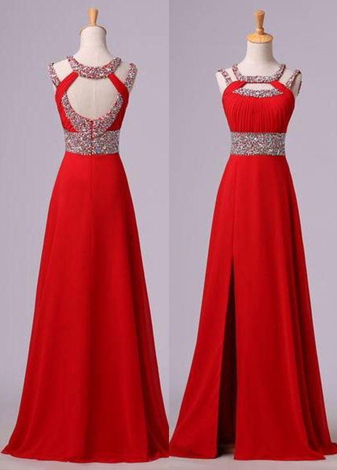 2024 Gorgeous Red Beading Open Back Chiffon Corset Prom Dresses outfit, Bridesmaides Dresses Long