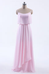 Pink Flounce Chiffon Straps A-line Long Corset Bridesmaid Dress outfit, Bridesmaid Dresses Fall Wedding