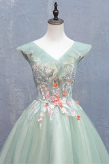 Light Green Appliques V-Neck A-Line Short Corset Homecoming Dress outfit, Homecomeing Dresses Blue