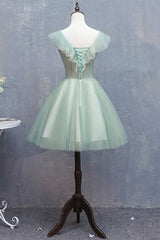 Light Green Appliques V-Neck A-Line Short Corset Homecoming Dress outfit, Homecoming Dresses Blues