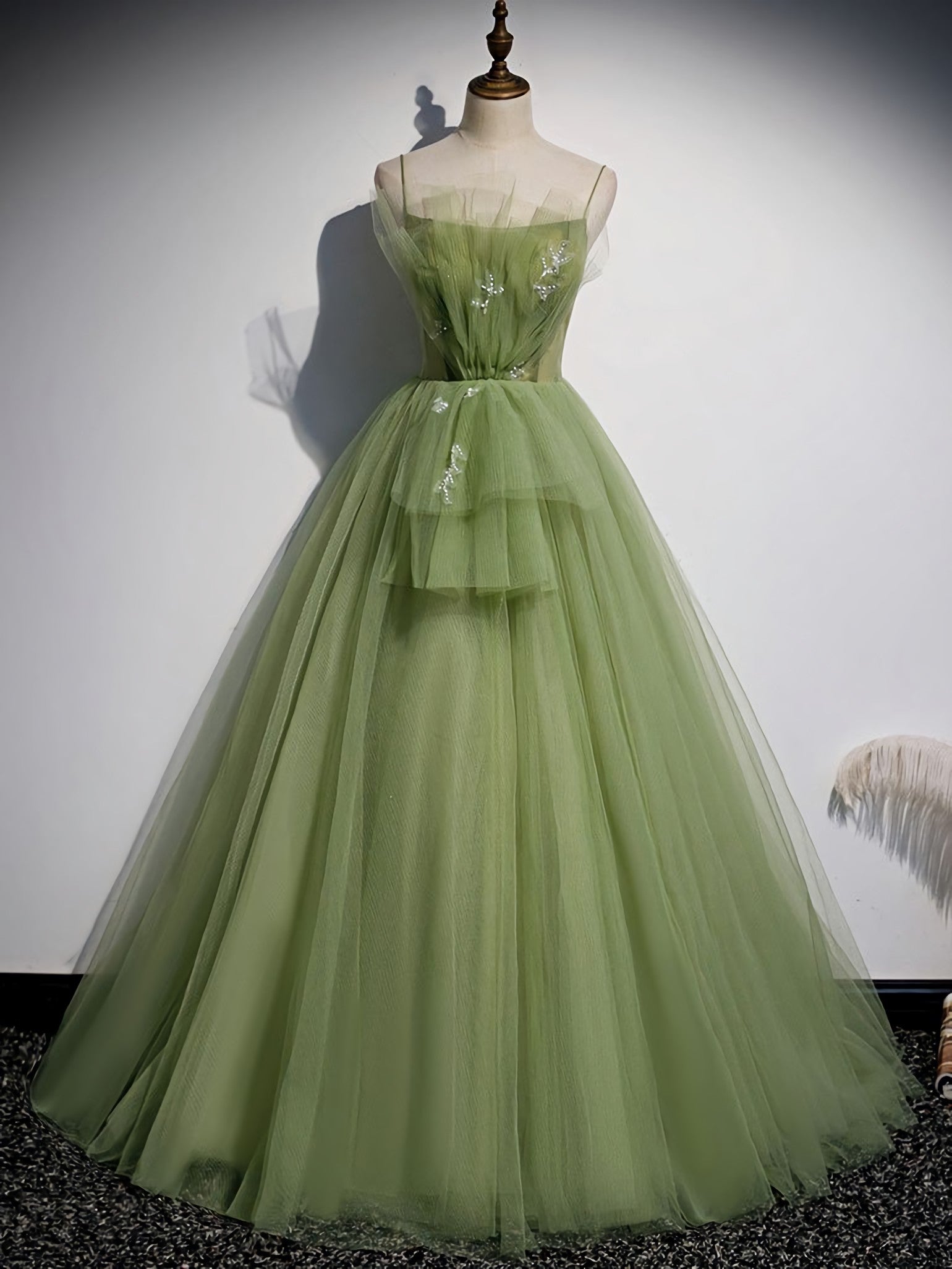 Green Tulle Long Corset Prom Dress, Green Tulle Corset Formal Dress outfit, Evening Dress Elegant Classy