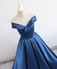 Simple Blue Satin Long Corset Prom Dress, Blue Corset Formal Dress outfit, Homecomming Dresses Bodycon