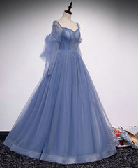 Blue Tulle Sweetheart Long Corset Prom Dress, Blue Tulle Corset Formal Dress outfit, Prom Dress Affordable