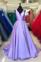 Simple Purple Satin Long Corset Prom Dress Purple Corset Formal Dress, Graduation School Party Gown Outfits, 