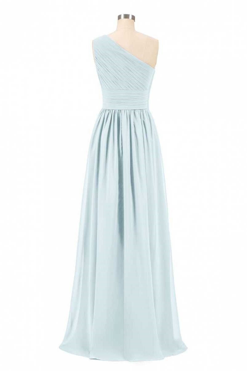 Dusty Blue Chiffon One-Shoulder Banded Waist Corset Bridesmaid Dress outfit, Bridesmaid Dresses Style