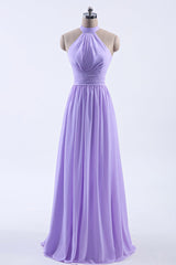 High Neck Lavender Chiffon Empire A-line Long Corset Bridesmaid Dress outfit, Formal Dress Inspo