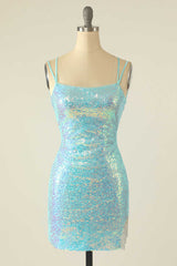 Light Blue Sequin Lace-Up Mini Corset Homecoming Dress outfit, Homecoming Dressed Short