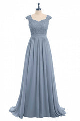 Dusty Blue Lace Cap Sleeve A-Line Floor-Length Corset Bridesmaid Dress outfit, Party Dresses Website