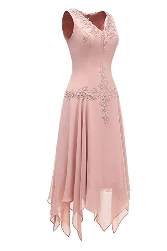 Dusty Pink Two-Piece V-Neck Appliques Mother of the Bride Dress outfit, Party Dress For Wedding