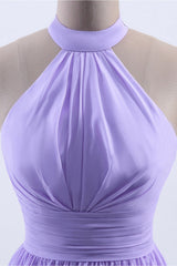 High Neck Lavender Chiffon Empire A-line Long Corset Bridesmaid Dress outfit, Formal Dresses Classy Elegant