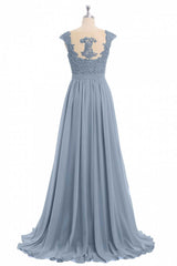 Dusty Blue Lace Cap Sleeve A-Line Floor-Length Corset Bridesmaid Dress outfit, Party Dress Website