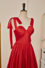 Red Bow Tie Straps A-line Satin Long Corset Prom Dress outfits, Wedding Theme