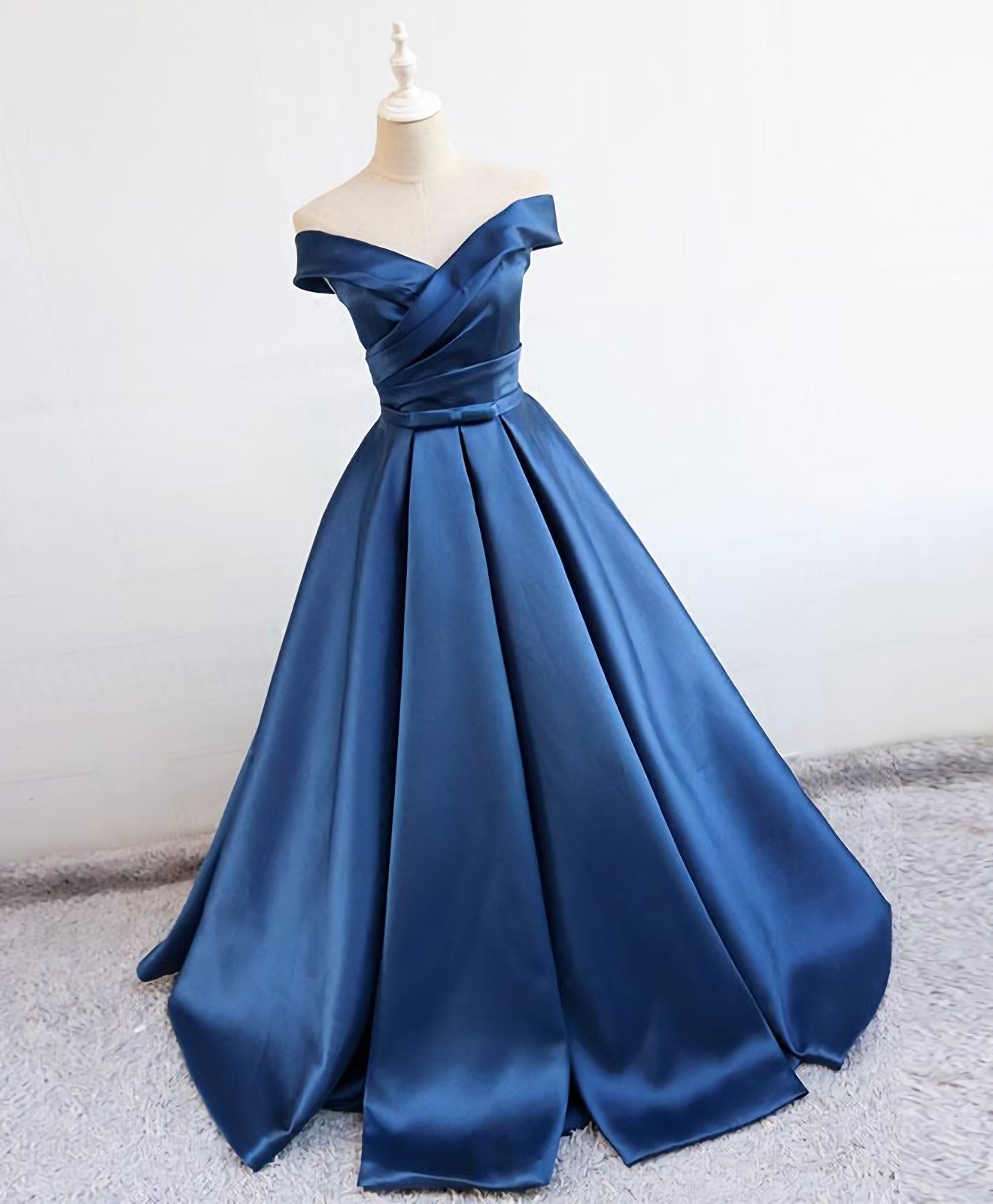 Simple Blue Satin Long Corset Prom Dress, Blue Corset Formal Dress outfit, Homecomeing Dresses Bodycon