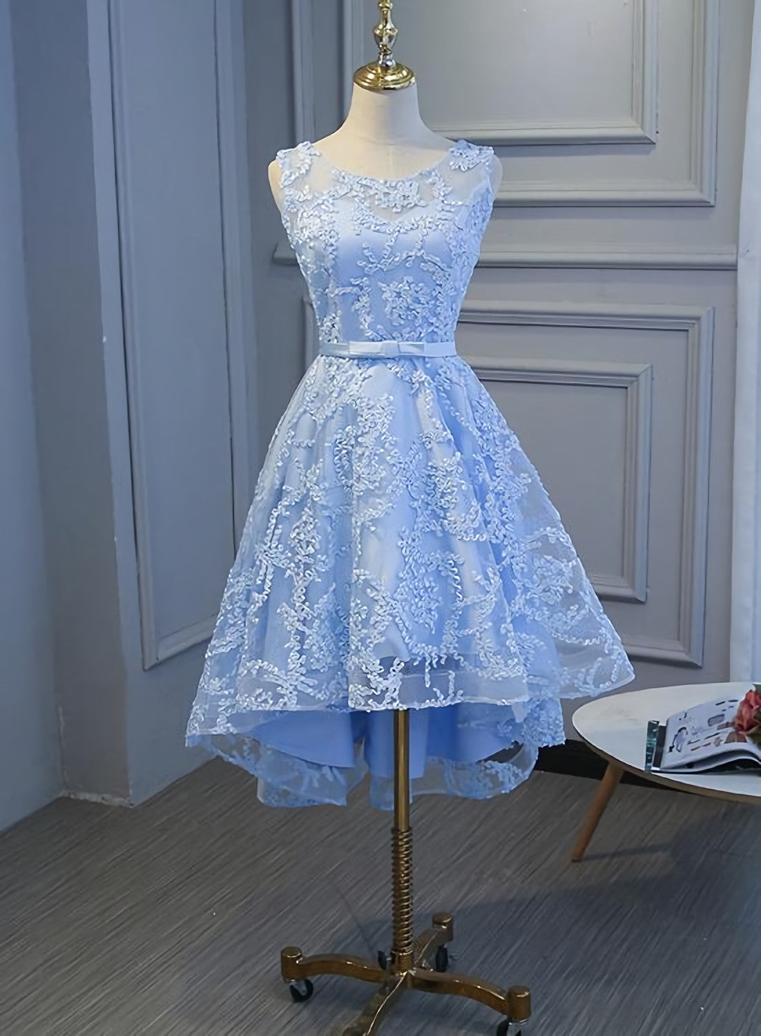 Light Blue High Low Corset Homecoming Dresses, Blue Party Dress With Belt Cute Corset Formal Dresse outfit, Homemade Ranch Dress