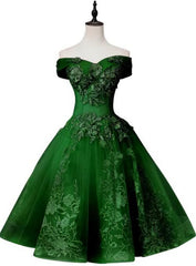 Green Off Shoulder Tea Length Party Dress With Lace Green Corset Formal Dress outfit, Formal Dress Gown