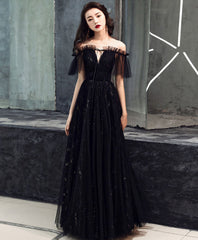 Black Tulle Off Shoulder Long Corset Prom Dress, Black Corset Formal Dress outfit, Homecoming Dresses