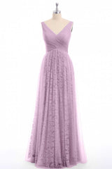 Dusty Purple Chiffon Jacquard V-Neck A-Line Long Corset Bridesmaid Dress outfit, Party Dresses Design