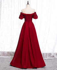 Simple Sweetheart Burgundy Satin Long Corset Prom Dress, Burgundy Evening Dress outfit, Prom Dress Under 118