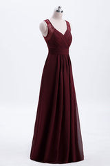 Burgundy Chiffon A-line Pleated Long Corset Bridesmaid Dress outfit, Bridesmaids Dresses Short