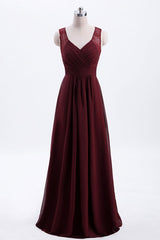 Burgundy Chiffon A-line Pleated Long Corset Bridesmaid Dress outfit, Bridesmaid Dress Burgundy