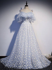 Blue Sweetheart Tulle Long Corset Prom Dress, Blue Tulle Corset Formal Dress, 1 Gowns, Prom Dresse 2046