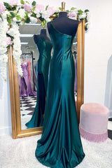 One-Shoulder Royal Blue Mermaid Long Dress with Slit Gowns, Prom Dresses Long Blue