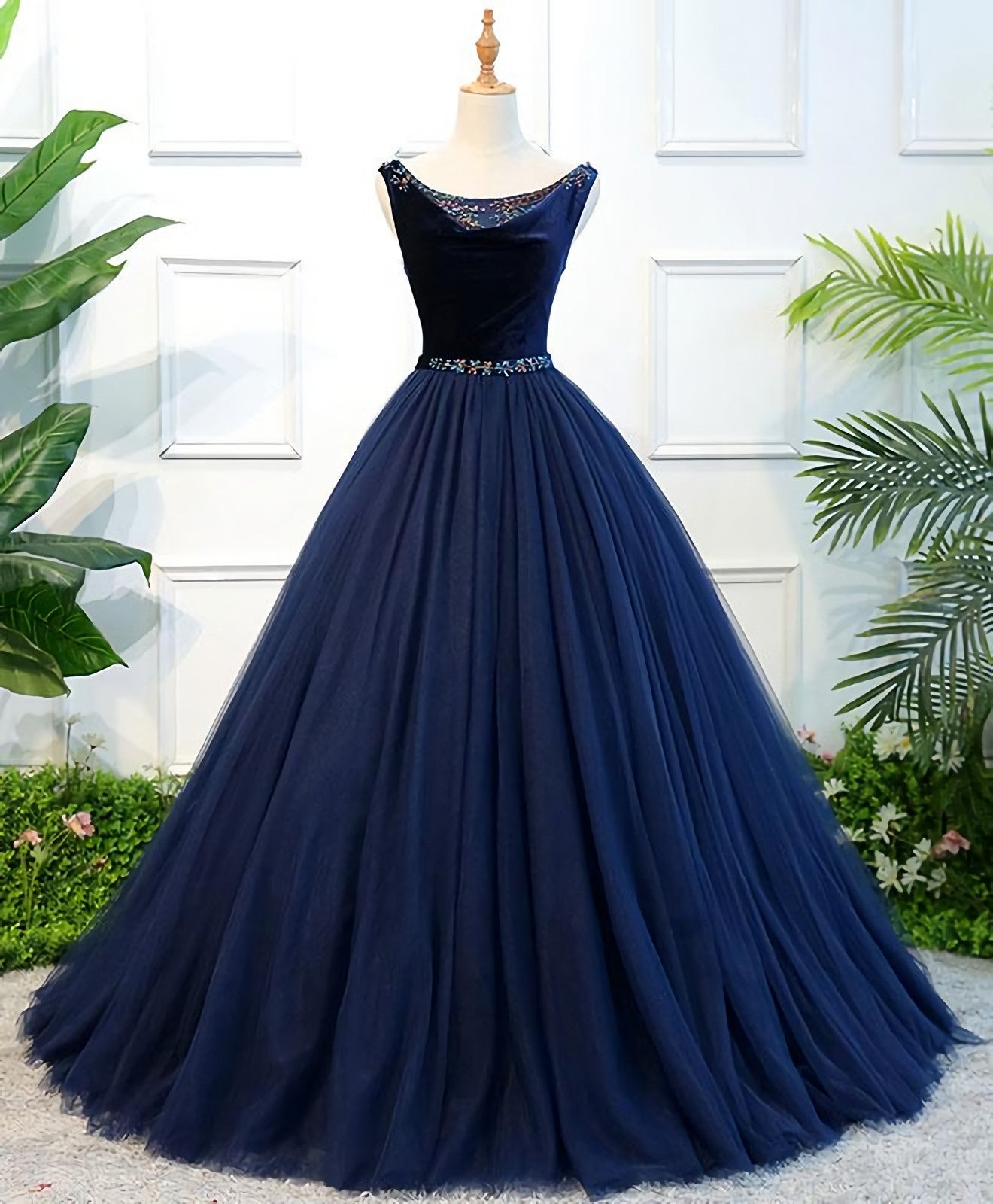 Dark Blue Tulle Long Corset Prom Dress, Dark Blue Tulle Evening Dress outfit, Evening Dresses Short