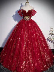 Burgundy Tulle Sequin Long Corset Prom Dress, Burgundy Tulle Corset Formal Dress outfit, Homecoming Dress Classy Elegant