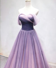 Simple Sweetheart Tulle Purple Long Corset Prom Dress, Corset Bridesmaid Dress outfit, Prom Dresses 2019