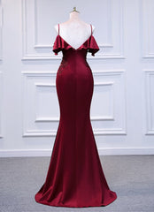 Wine Red Mermaid Sweetheart Straps Long Corset Formal Dress, Wine Red Corset Prom Dress outfits, Bodycon Dress