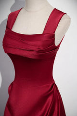 A-Line Sleeveless Wine Red Satin Evening Dress, Wine Red Long Corset Prom Dress outfits, Prom 2041
