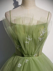 Green Tulle Long Corset Prom Dress, Green Tulle Corset Formal Dress outfit, Evening Dresses Petite