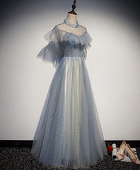 Light Blue Tulle Lace Long Corset Prom Dress, Tulle Evening Dress outfit, Evening Dresses 17