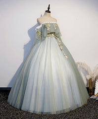 Green Tulle Lace Long Corset Prom Dress, Green Tulle Sweetheart Dress Gowns, Evening Dress Lace
