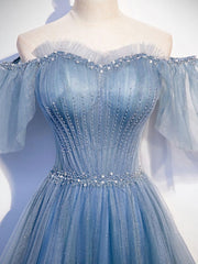 Blue Sweetheart Tulle Sequin Long Corset Prom Dress, Blue Corset Formal Dress, 1 Gowns, Prom Dress Stores