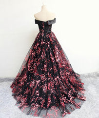 Black Tulle Off Shoulder Flowers Elegant Lace Up Evening Party Gown Black Corset Formal Dress outfit, Prom Dress Pink