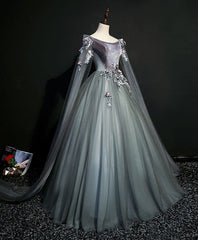 Gray Green Tulle Lace Long Corset Prom Dress Gray Tulle Corset Formal Dress outfit, Party Dresses For 24 Year Olds