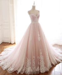 Pink Sweetheart Lace Tulle Long Corset Prom Dress, Lace Pink Evening Dress outfit, Homecoming Dresses Freshman