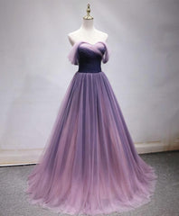 Simple Sweetheart Tulle Purple Long Corset Prom Dress, Corset Bridesmaid Dress outfit, Prom Dresses 2023