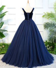 Dark Blue Tulle Long Corset Prom Dress, Dark Blue Tulle Evening Dress outfit, Evening Dresses Elegant