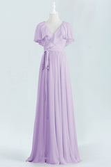 Lavender Faux Wrap Ruffles Long Corset Bridesmaid Dress outfit, Evening Dresses 90033
