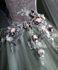 Gray Green Tulle Lace Long Corset Prom Dress Gray Tulle Corset Formal Dress outfit, Party Dress Size 22