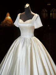 White Sweetheart Satin Long Bridal Dress, White Corset Wedding Dress outfit, Wedding Dresses Nearby