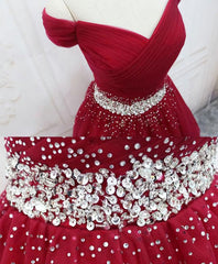 Burgundy Tulle Sequin Short Corset Prom Dress, Burgundy Corset Homecoming Dress, 1 Gowns, Formals Dresses Long